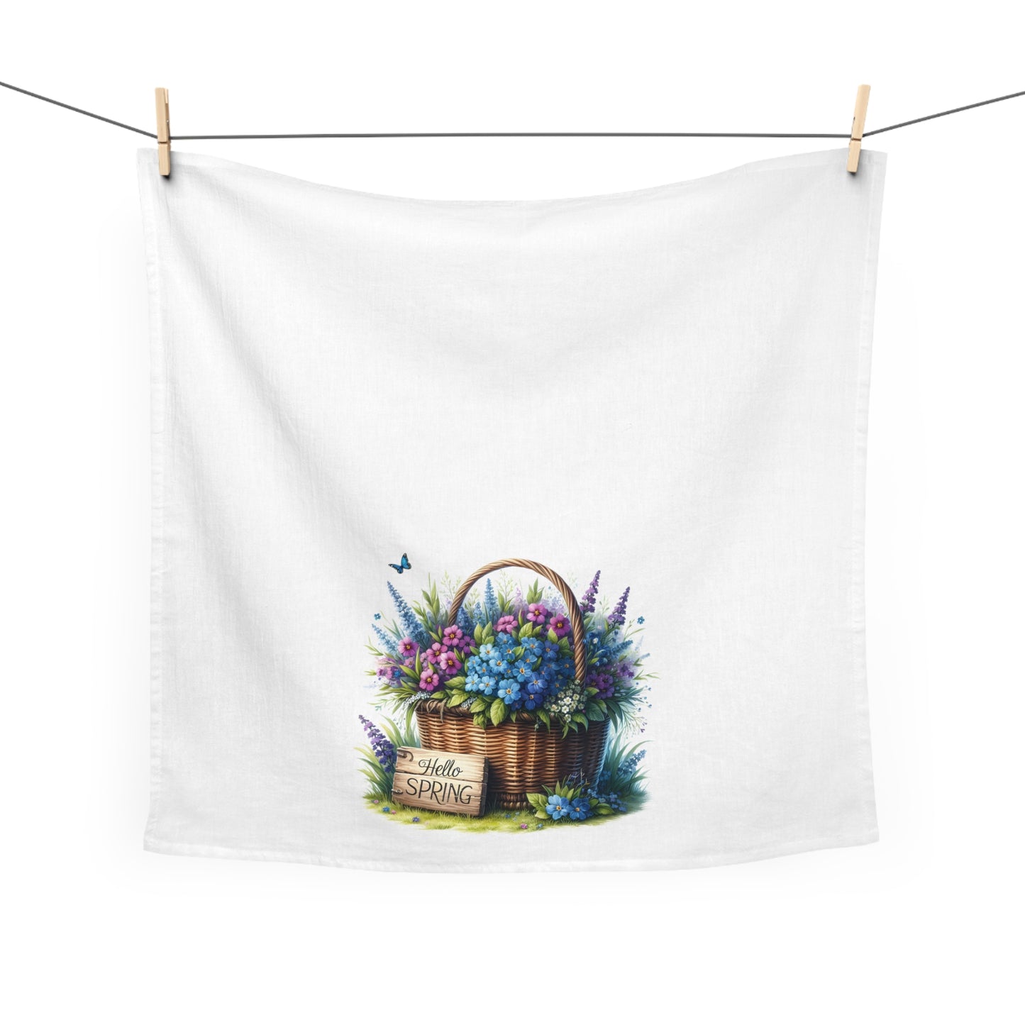 Spring Flowers "Hello Spring" - Tea Towel