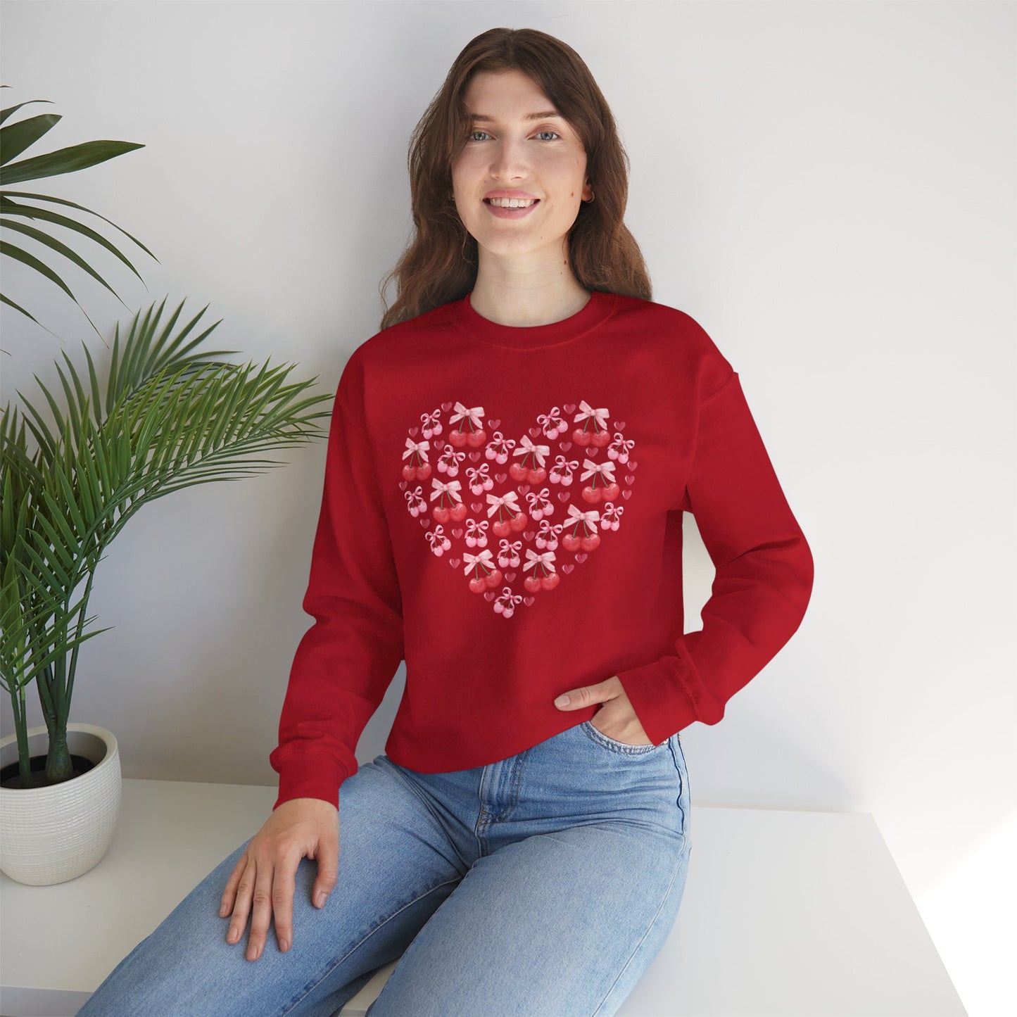 Heart Shaped & Cherry Bow - Crewneck Sweatshirt