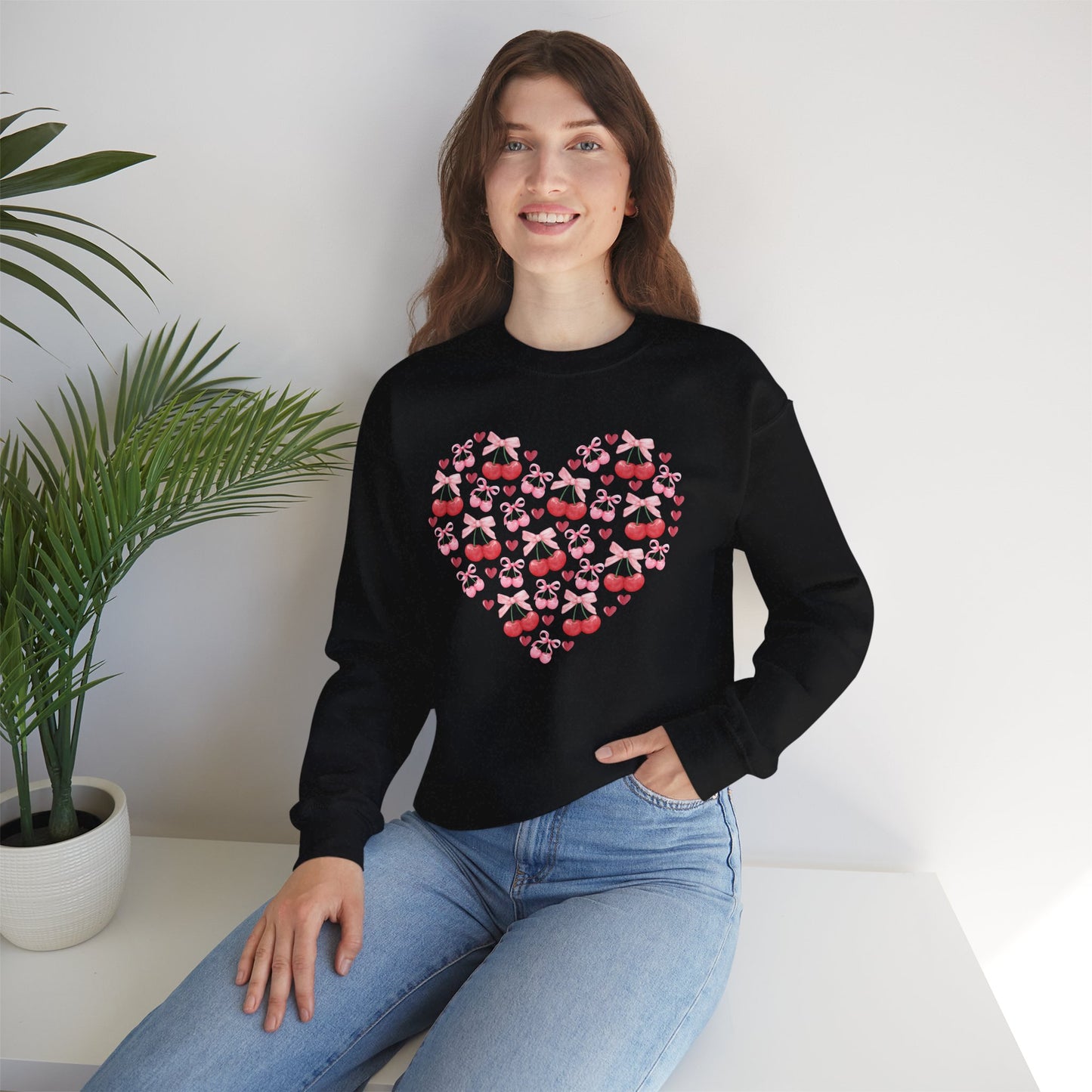 Heart Shaped & Cherry Bow - Crewneck Sweatshirt