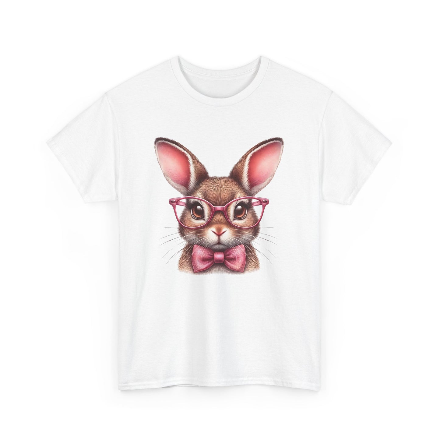 Cute Bow Bunny with Glasses - Heavy Cotton T-Shirt