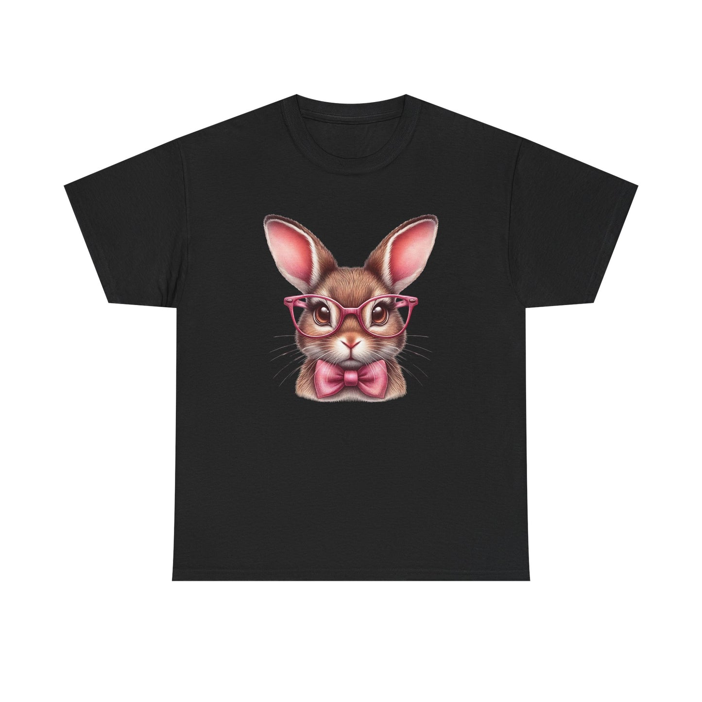 Cute Bow Bunny with Glasses - Heavy Cotton T-Shirt