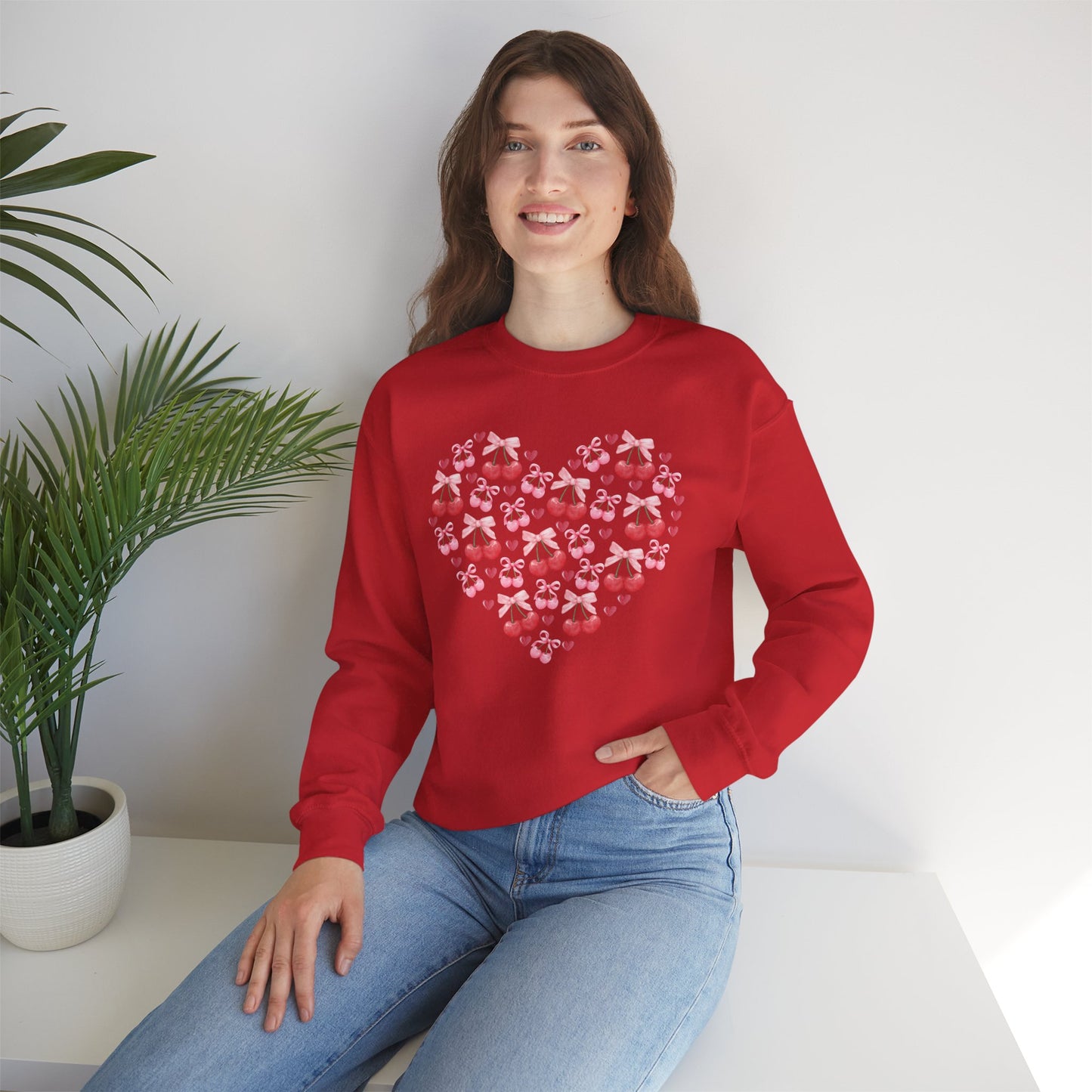 Heart Shaped & Cherry Bow - Crewneck Sweatshirt