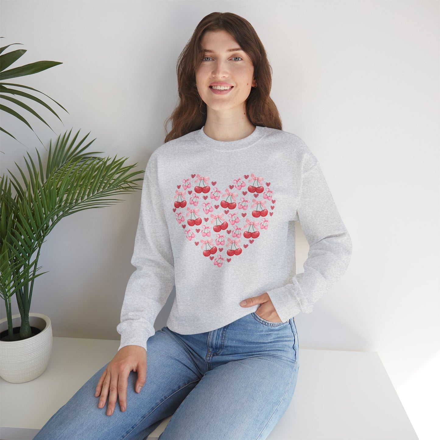 Heart Shaped & Cherry Bow - Crewneck Sweatshirt