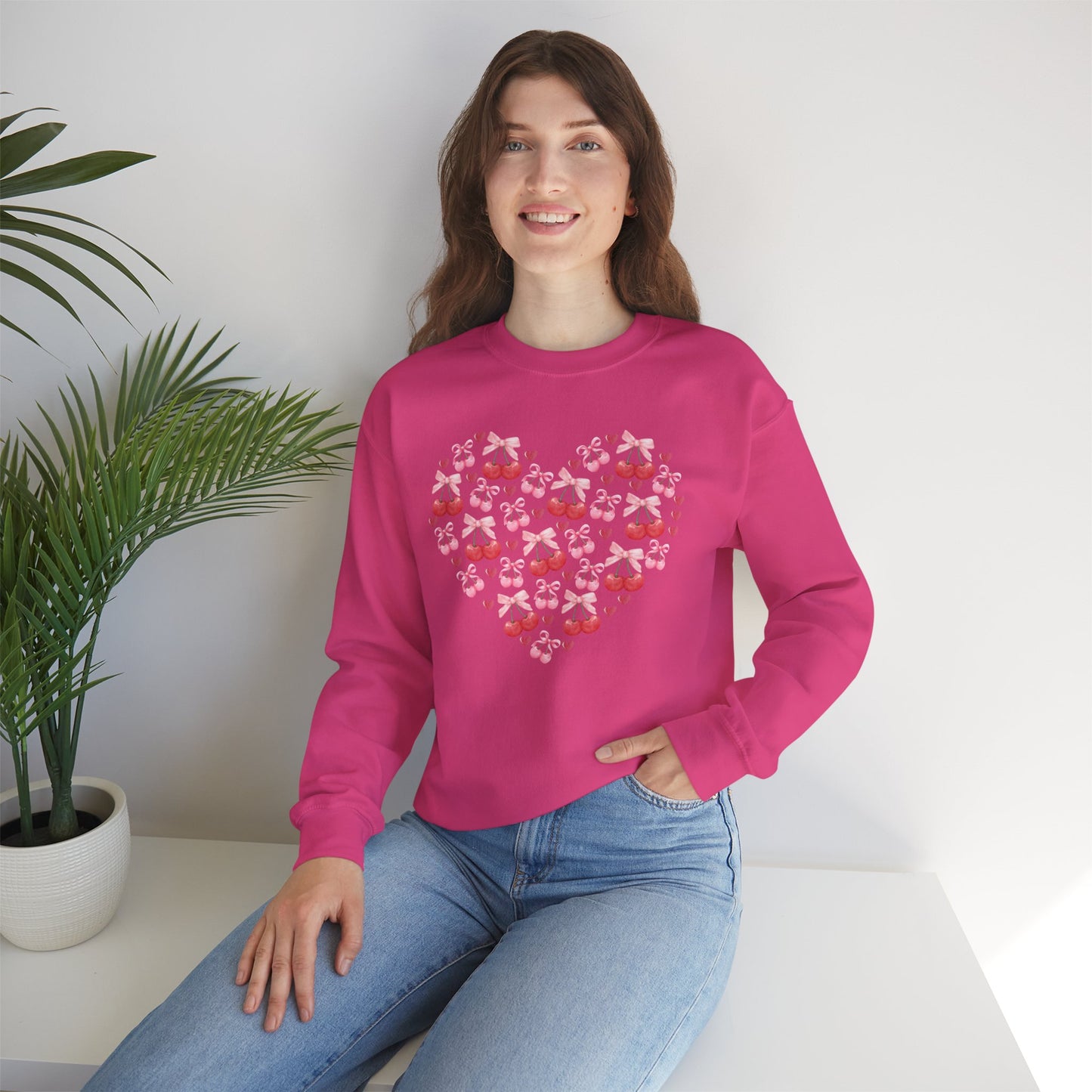 Heart Shaped & Cherry Bow - Crewneck Sweatshirt