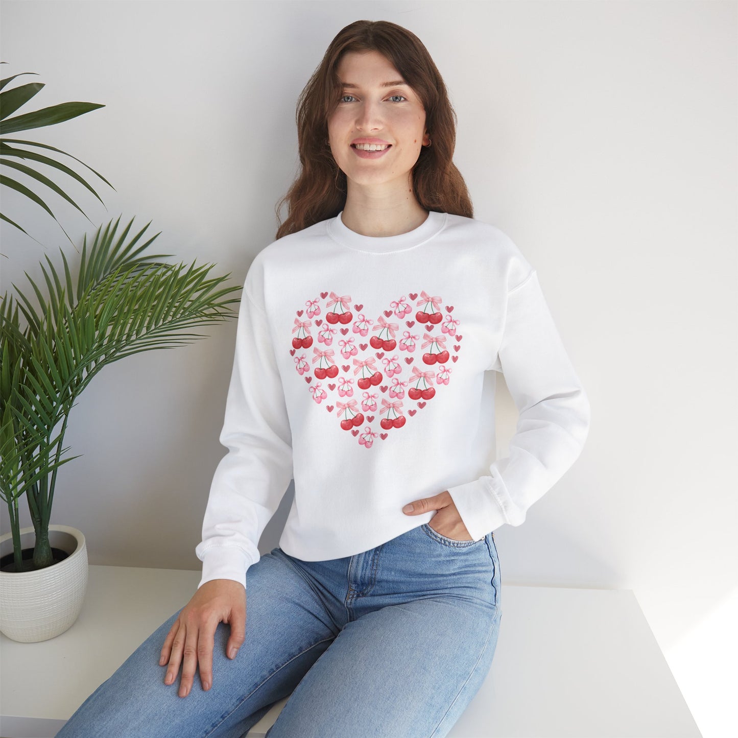 Heart Shaped & Cherry Bow - Crewneck Sweatshirt