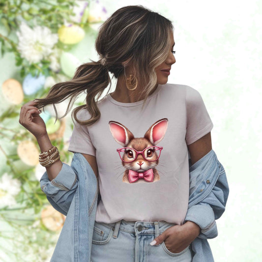 Cute Bow Bunny with Glasses - Heavy Cotton T-Shirt