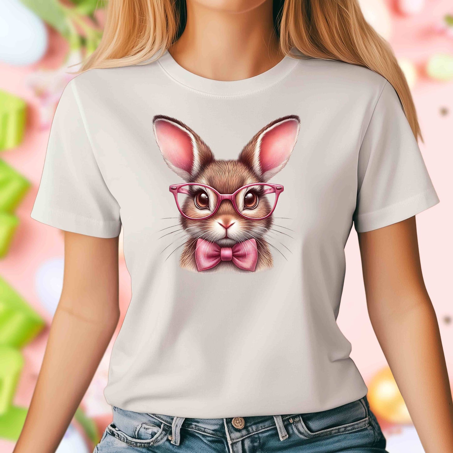 Cute Bow Bunny with Glasses - Heavy Cotton T-Shirt