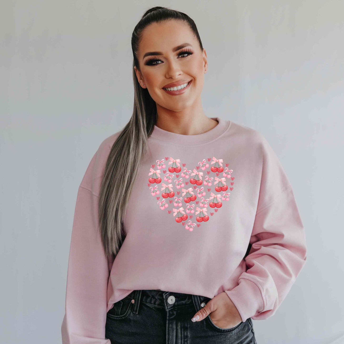 Heart Shaped & Cherry Bow - Crewneck Sweatshirt