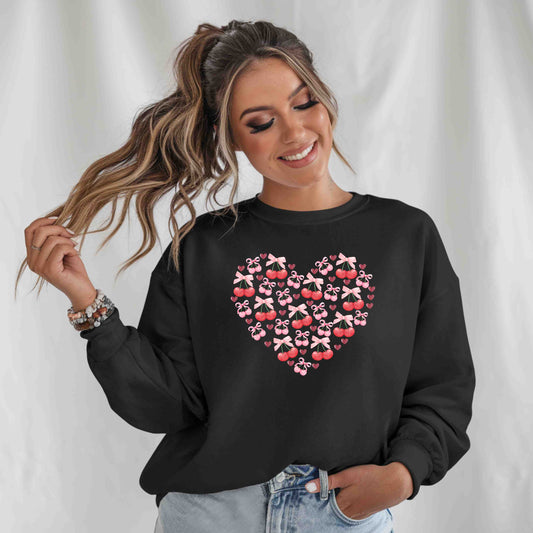 Heart Shaped & Cherry Bow - Crewneck Sweatshirt