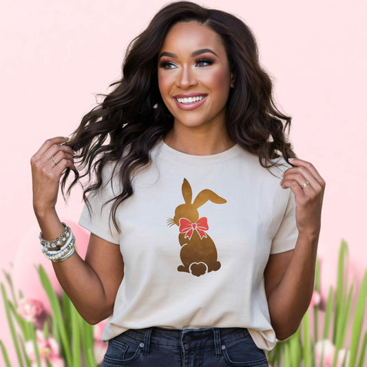 Cute Rabbit Bow Graphic - Heavy Cotton T-Shirt