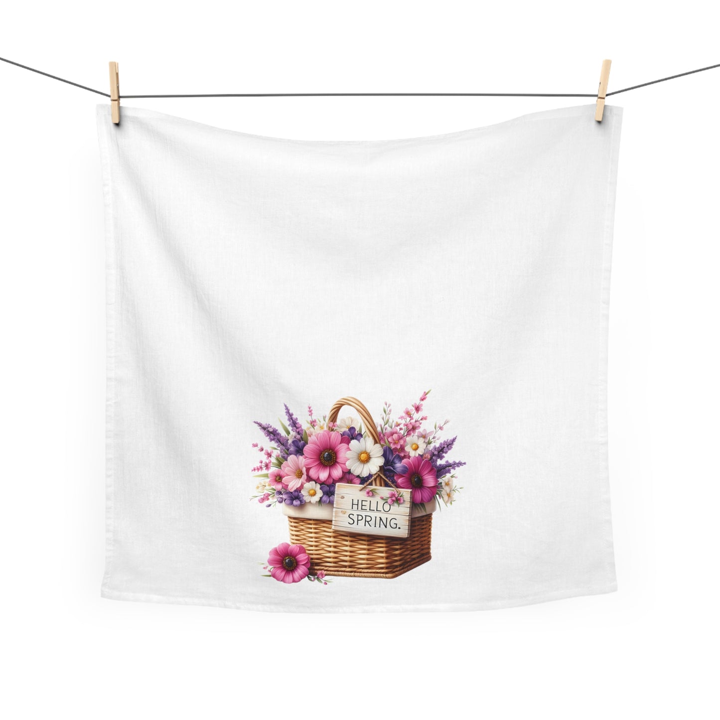 "Hello Spring" Floral Basket - Tea Towel