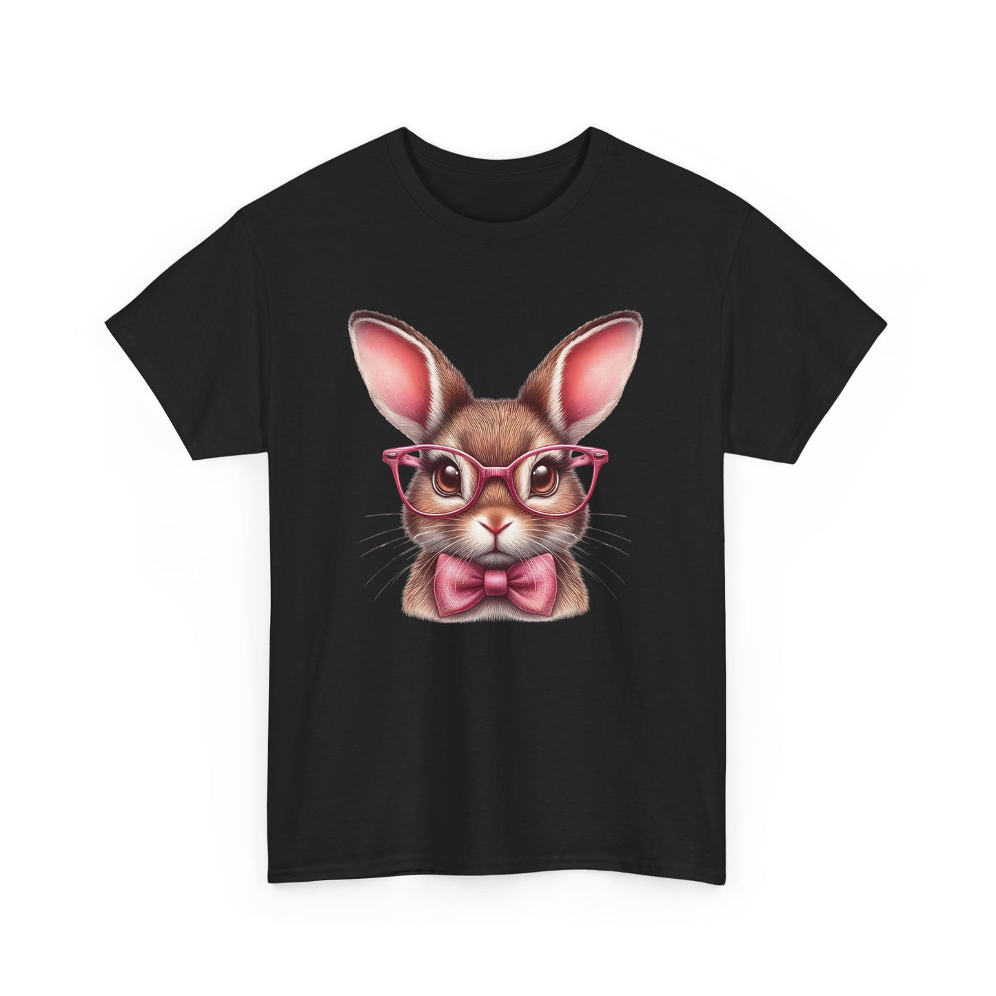 Cute Bow Bunny with Glasses - Heavy Cotton T-Shirt